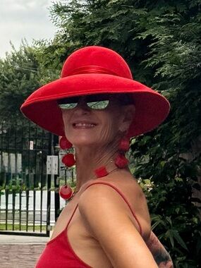 Vintage Red Wide Brim Wool Hat |  Statement Hat | Church Derby Garden Party